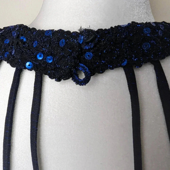 Y2K Prom Dress Iridescent Blue Sparkly Strappy Floor-Length Formal Gown 2000s - Picture 5 of 12